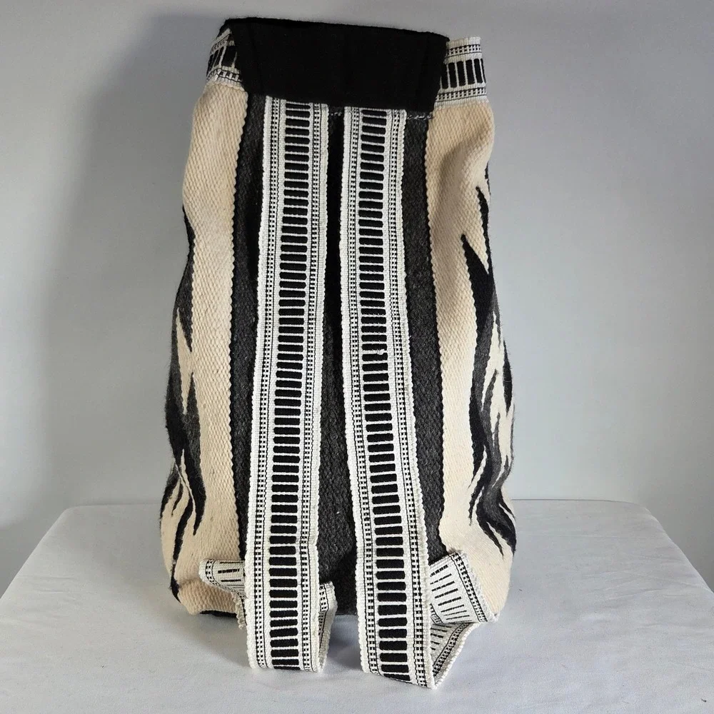 Vintage Southwestern Woven‎ Wool Backpack Cream Black Geometric Sun Folk Art Bag